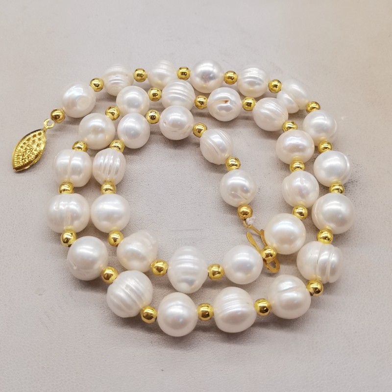 9-10mm White Natural Freshwater Pearl Necklace Bracelet Earring 18/7.5″ Gift