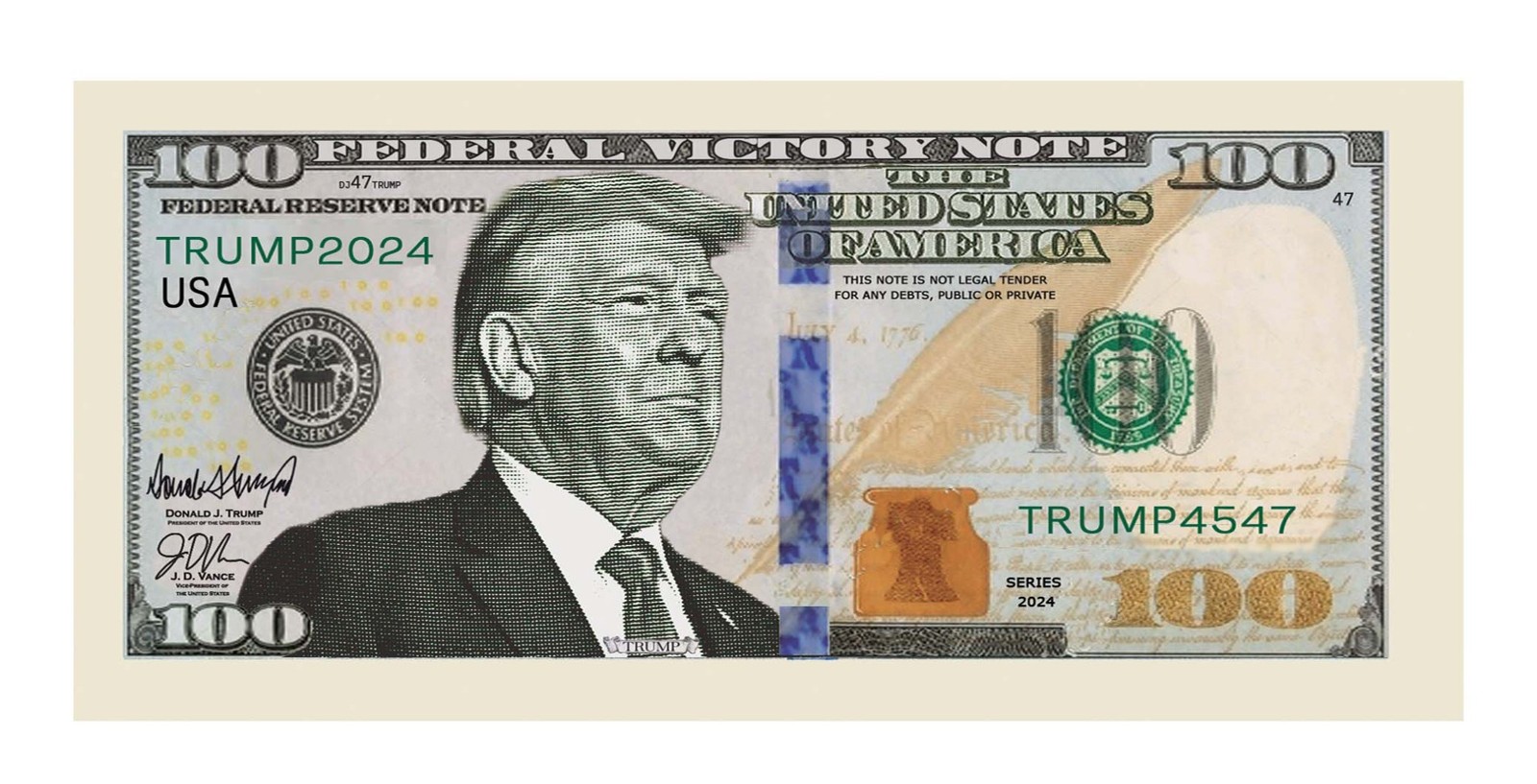 100 TOTAL – Donald Trump Presidential MAGA Century Dollars Novelty Money Bills