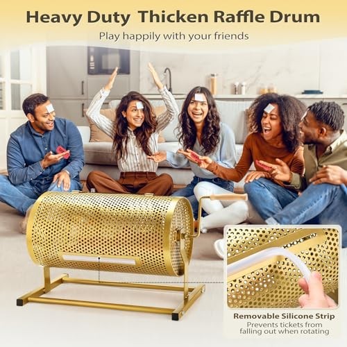 Heavy Duty Raffle Drum Spinner Cage with Silent Handle & Thick Ticket Box for Lo