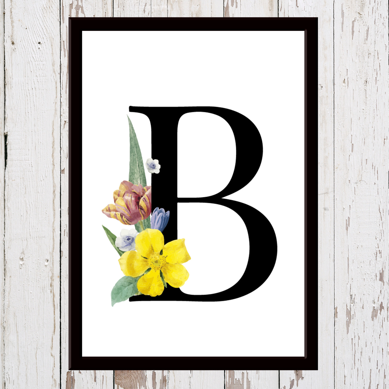 Personalised Birthday Gift Floral Letter Initial Wall Art Print A4 A5 Frame