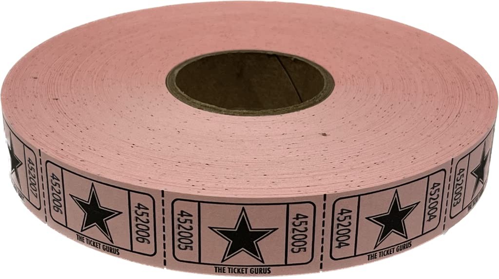 -roll of 2000 Pink Star Tickets Single Roll Consecutively Numbered Raffle Tic…