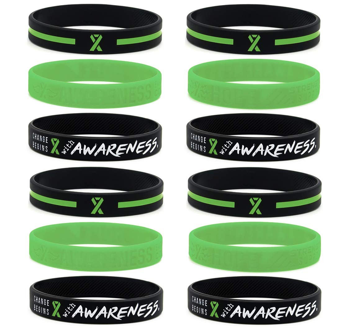 Green Awareness Ribbon Bracelets, Variety Pack – Wholesale Pack of 12 Silicon…