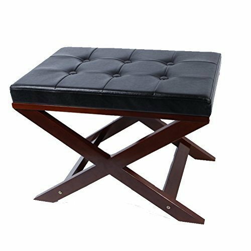 Zoned For You Upholstered X Bench Ottoman in Black and Cream Color (black)