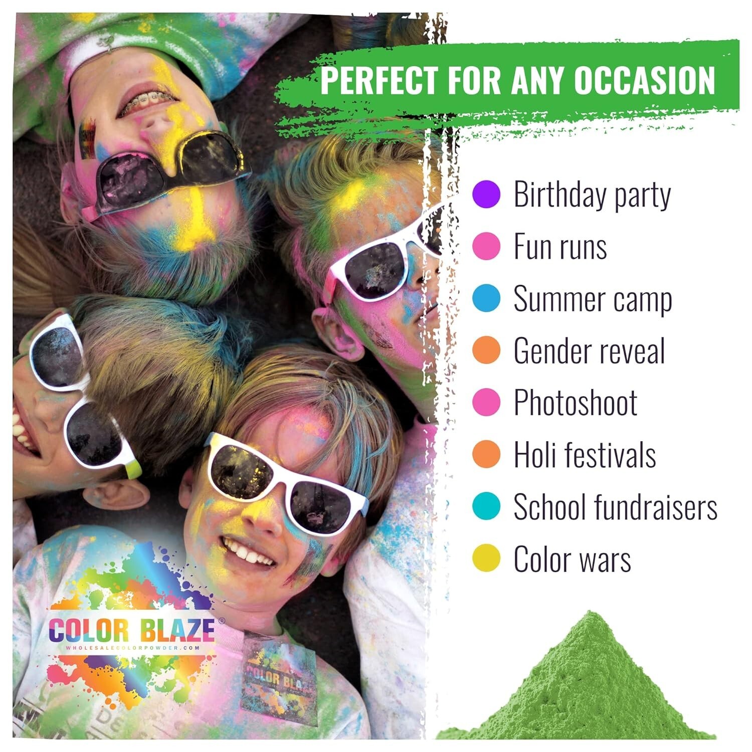 Color Blaze Colored Powder (25 Packets, Assorted Colors) Holi Fun Run Color War