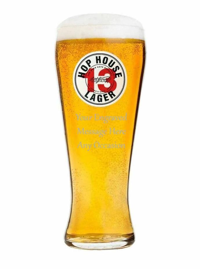 Fathers Day Gift Personalised Hop House 13 Pint Glass Engraved with Your Message