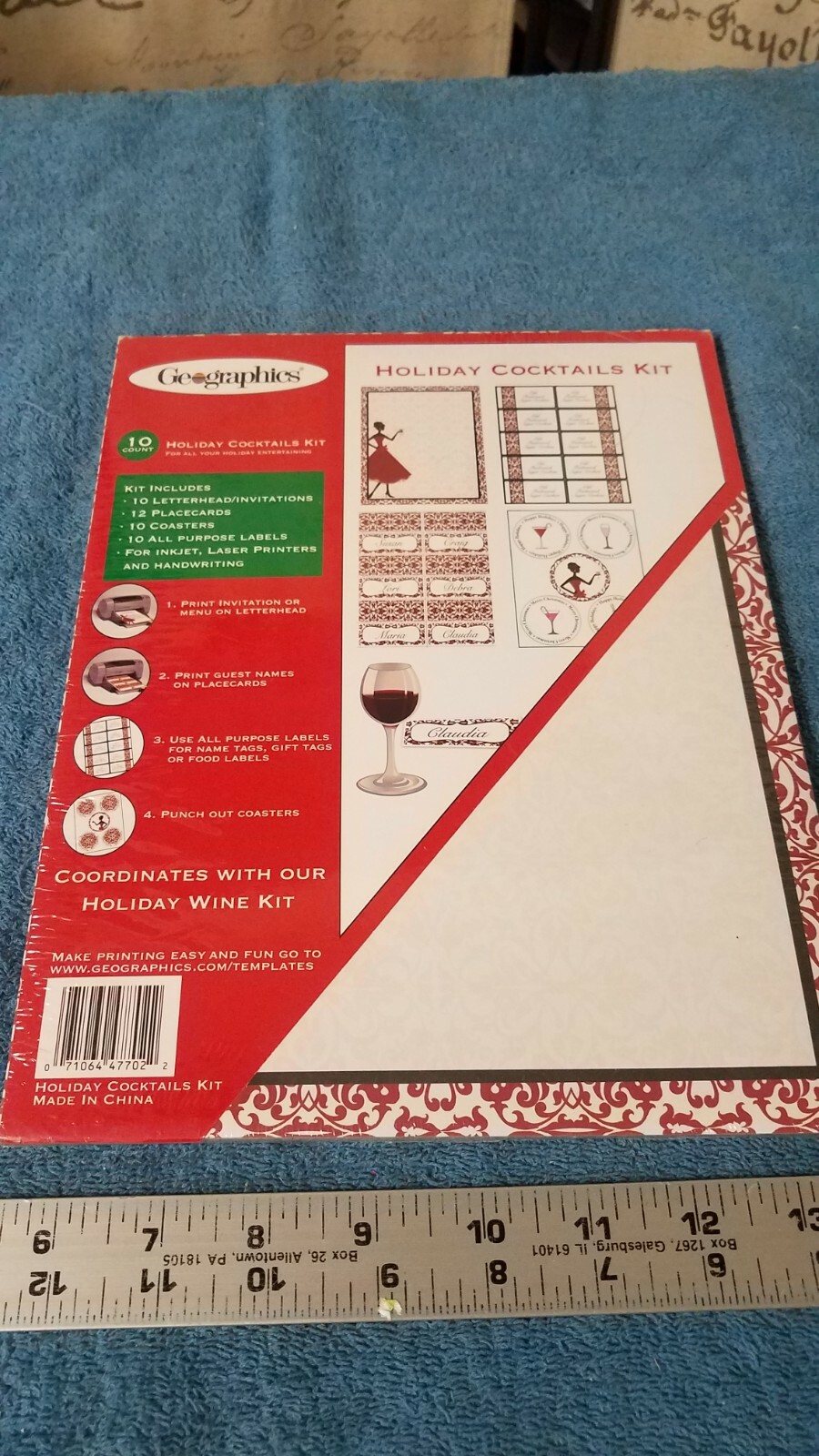 GEOGRAPHICS HOLIDAY Cocktail Kit 10 ct Invitation/Letter Place Card Coaster More
