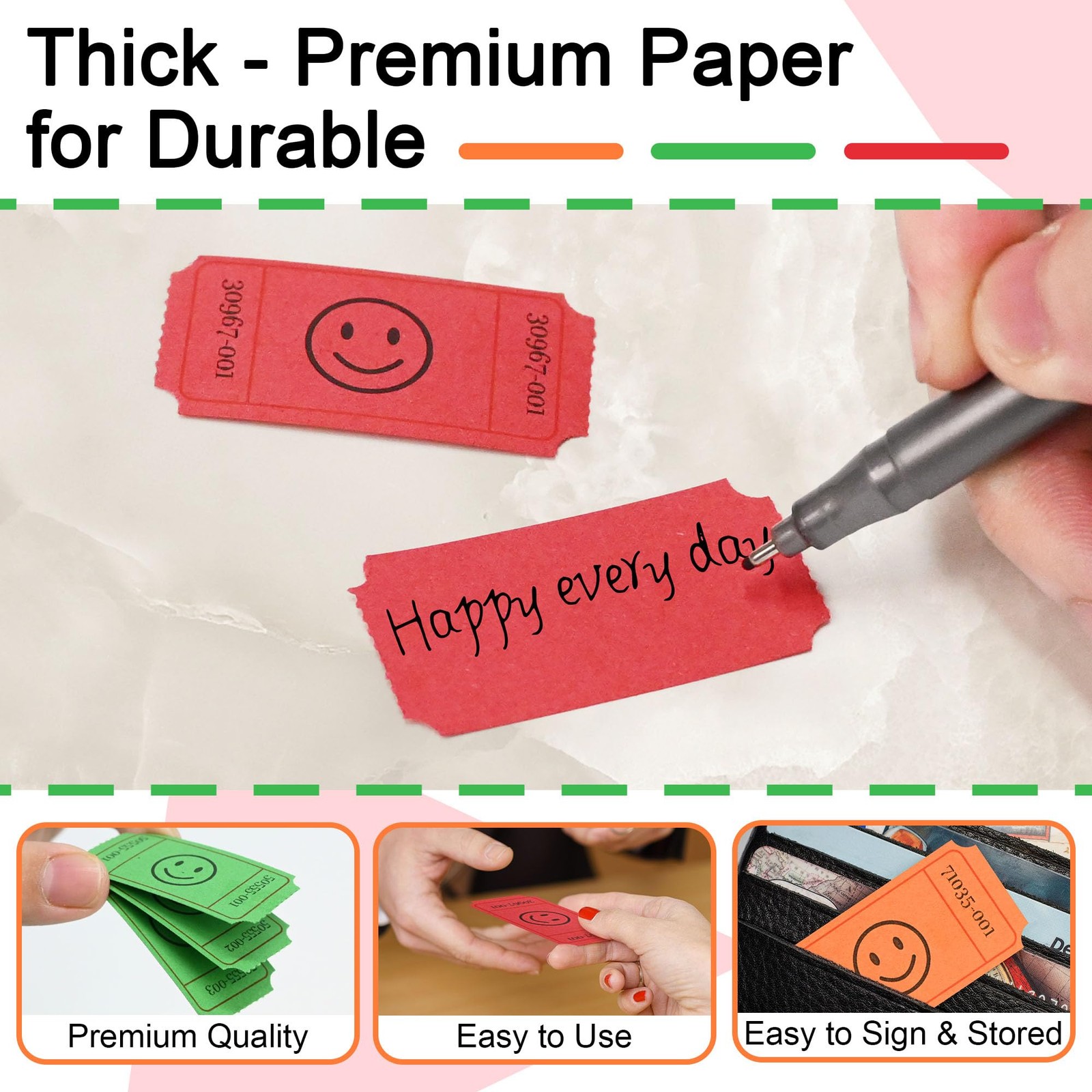 Red, Orange & Green 1500 Smile Raffle Ticket Rolls 1×2 Inch