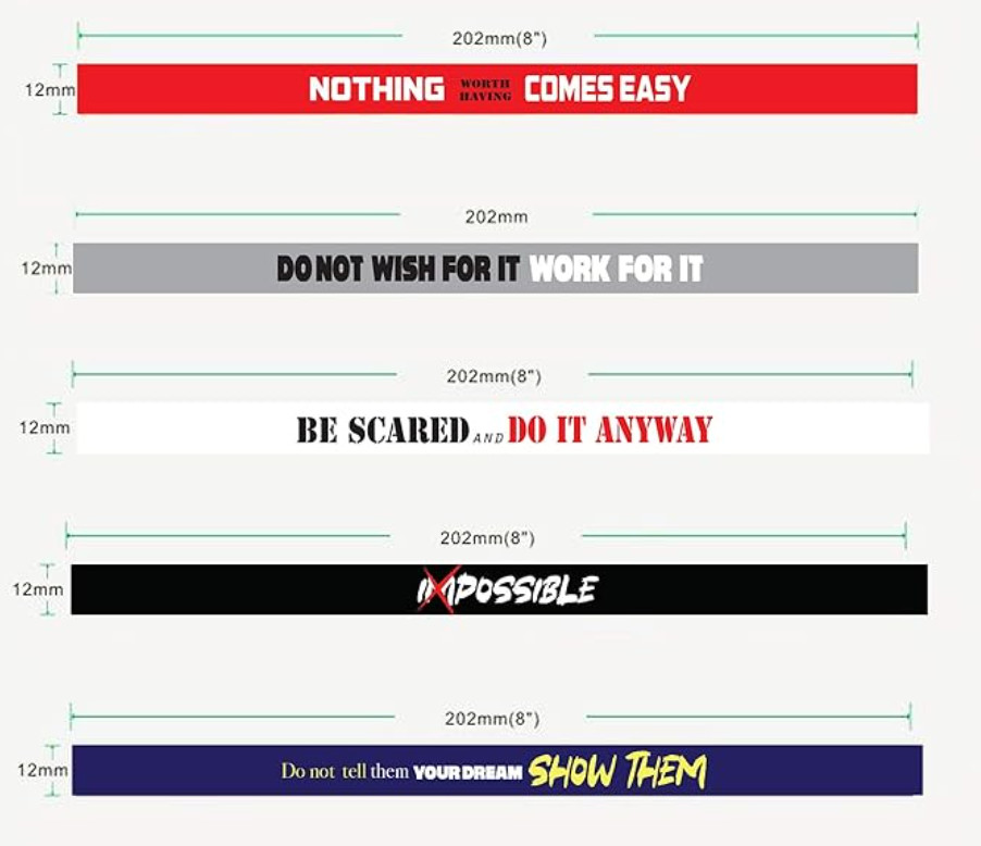 12 Pack Motivational Wristbands for Men, Women & Teens, 12X8” Silicone Bracelets