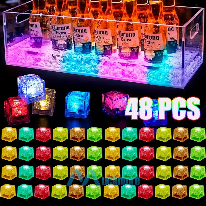 48X Liquid Sensor LED Glowing Ice Cubes for Wedding Rave Party Club Bar Drinks