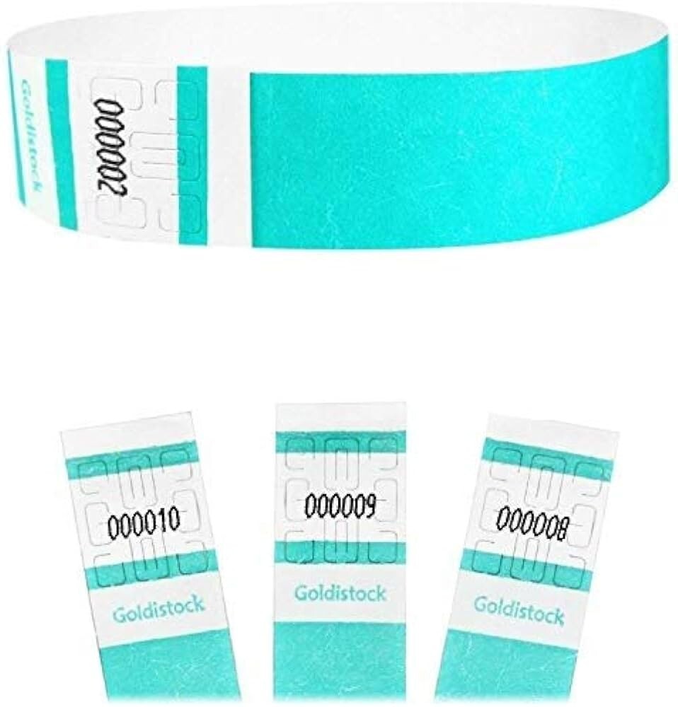 Goldistock 3/4″ Tyvek Wristbands 200 Count, Vibrant Aqua , Made In USA
