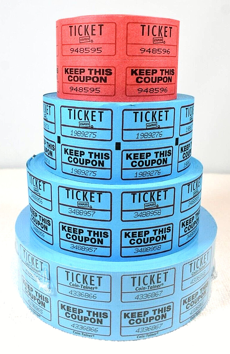 Raffle Tickets Event Double Rolls: 1 NEW 2000 Ticket Roll + 3 Various Used Rolls