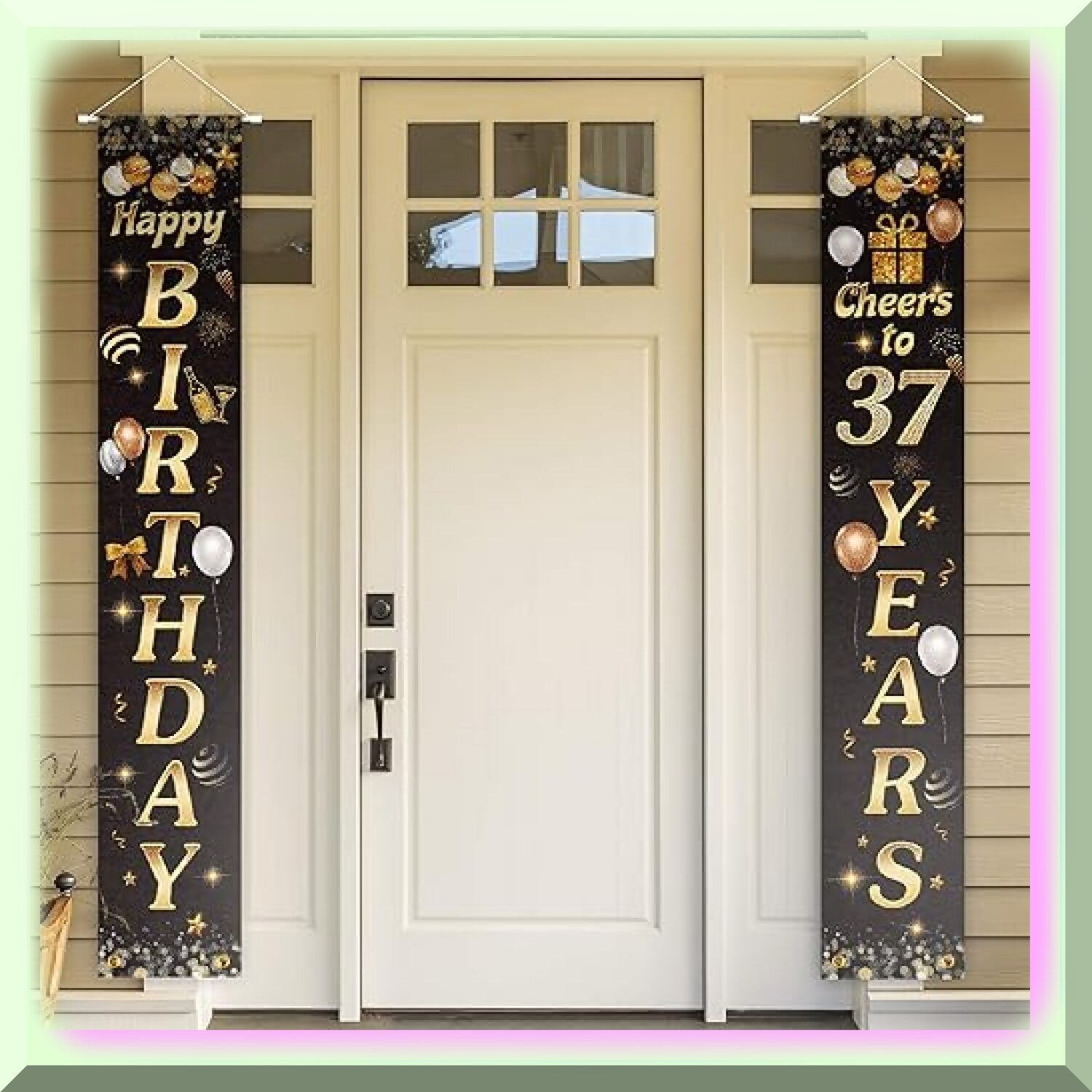 Gold and Black 37th Birthday Yard Banner