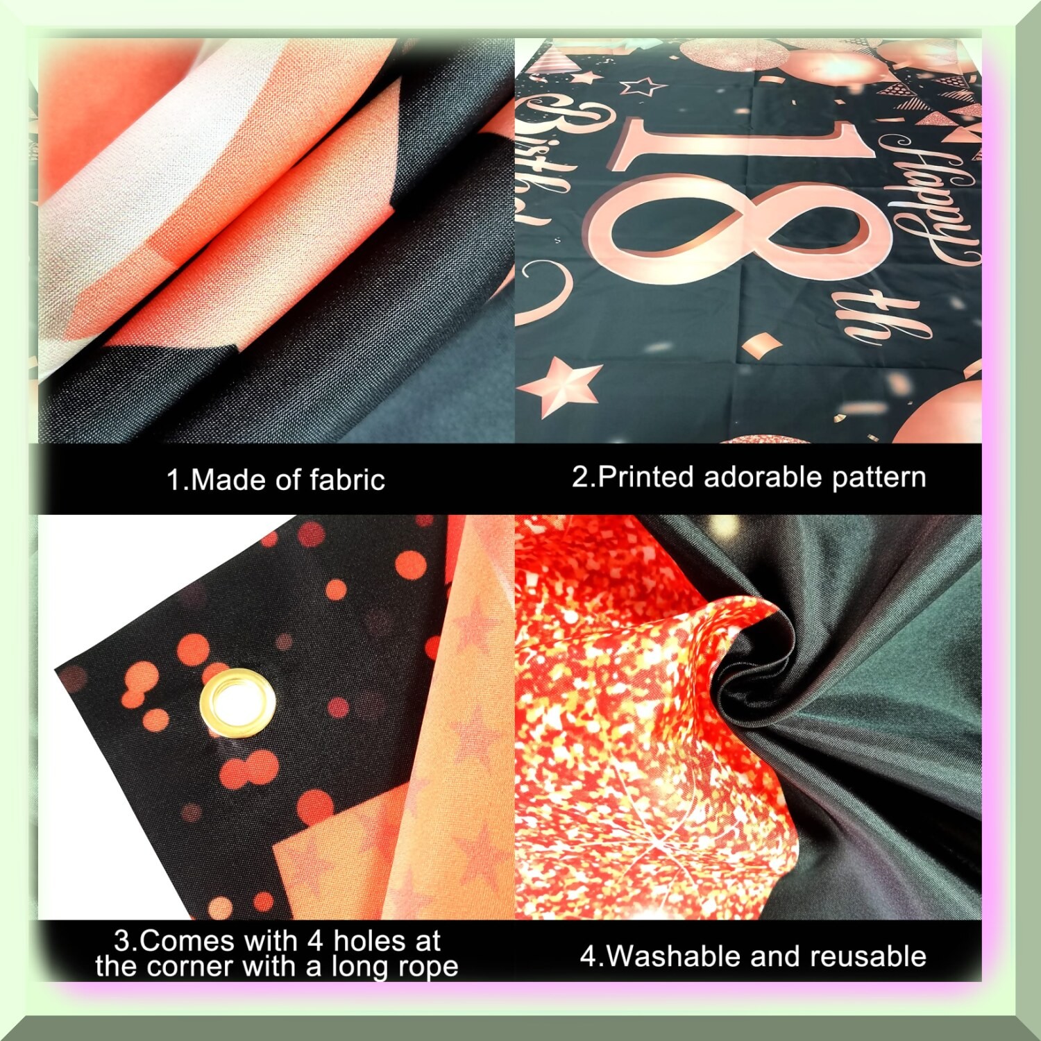 Rose Gold 18th Birthday Banner 72×44 Inches