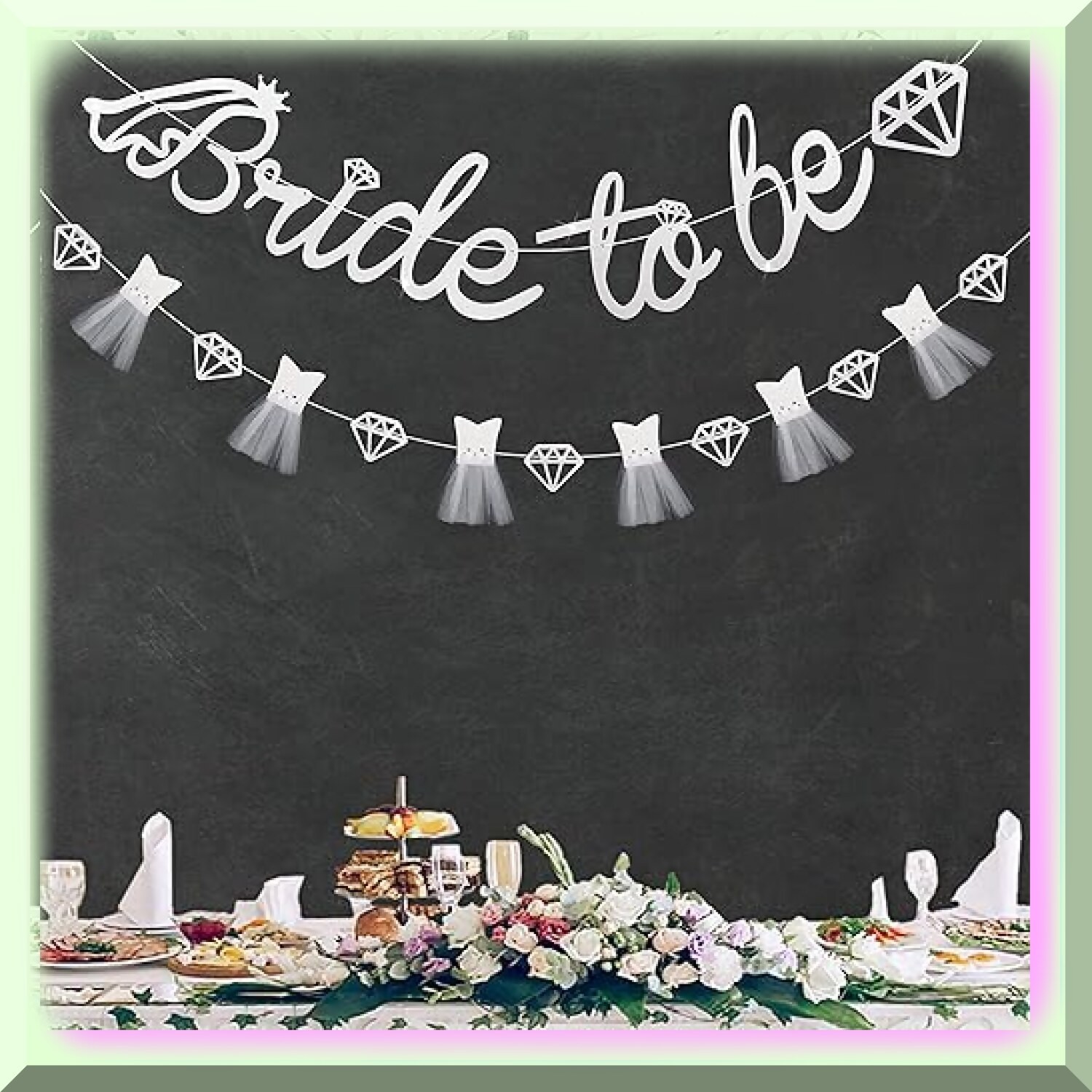 Bride to Be Banner and 3D Diamond Garland Decoration
