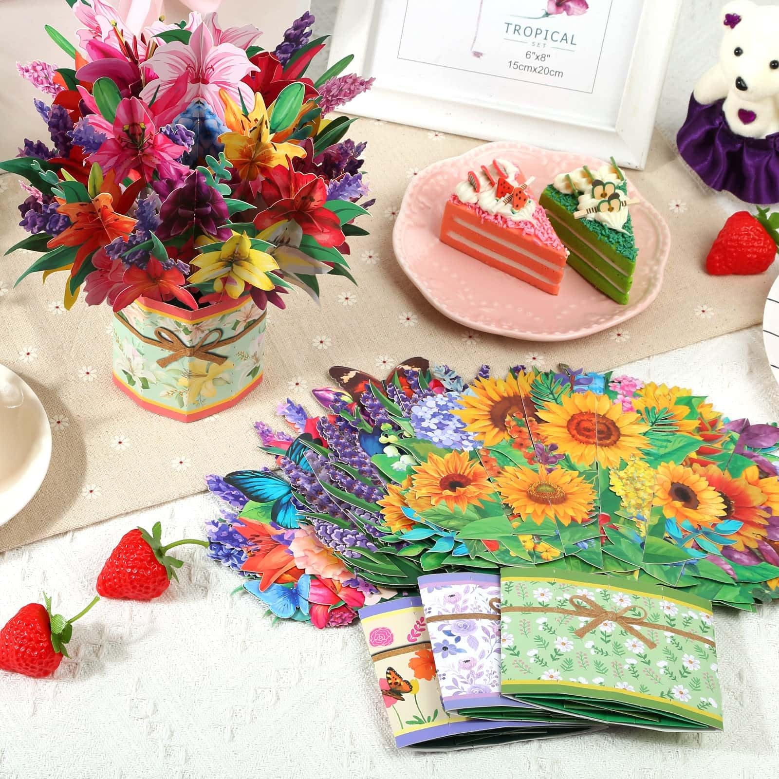 4Pack Paper Flower Pop Up Cards, Bouquet Card 8.5×9 inches, multicolor