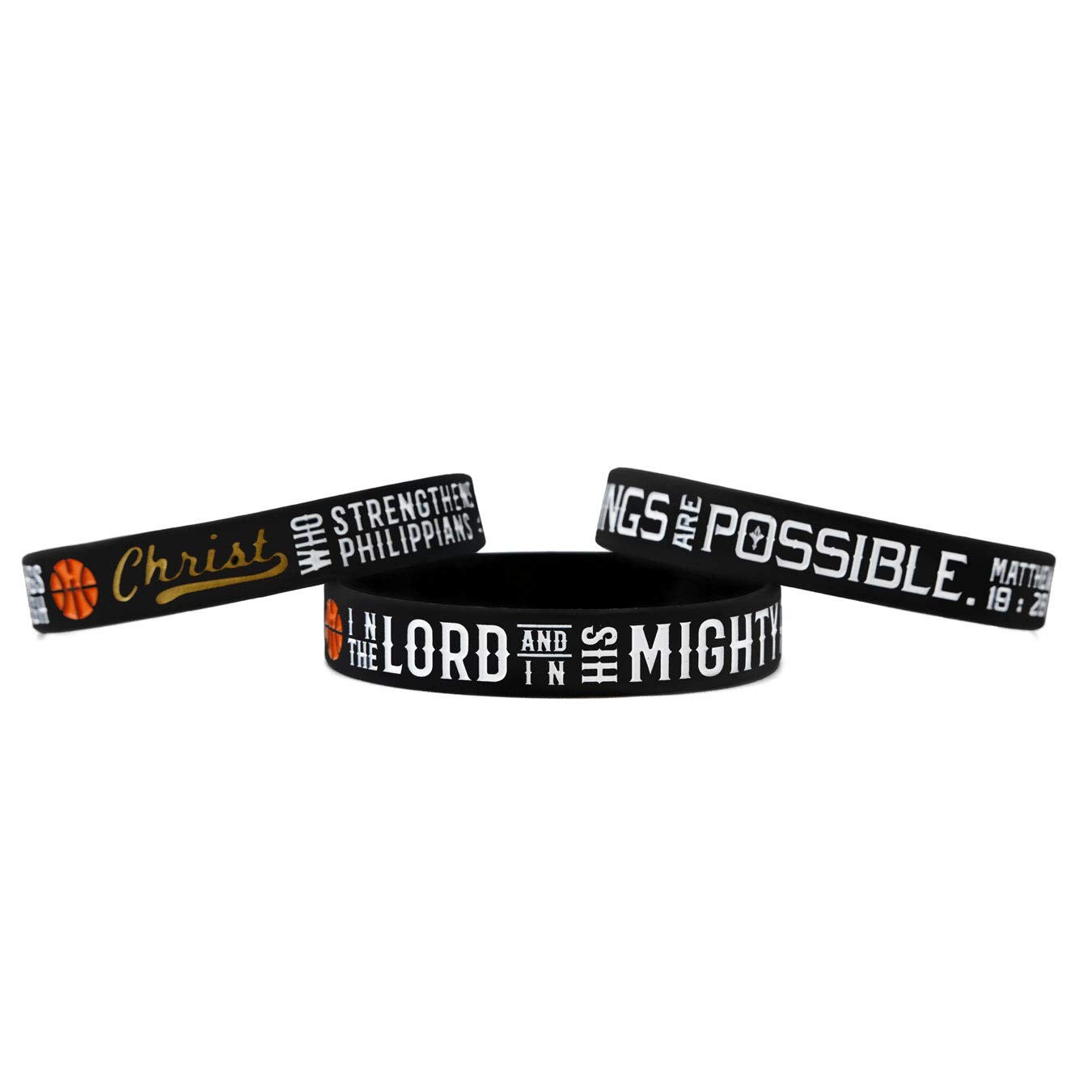 Power of Faith Basketball Bible Verse Silicone Wristbands with Christian Insp…