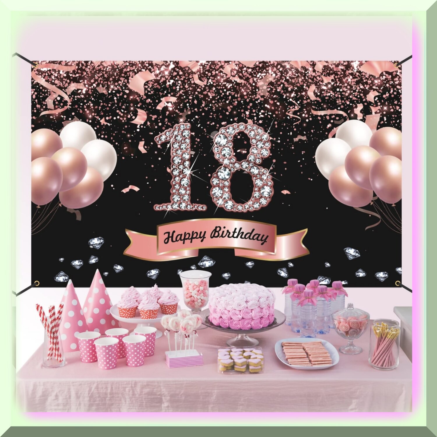 Rose Gold 18th Birthday Party Backdrop 6×3.6 ft