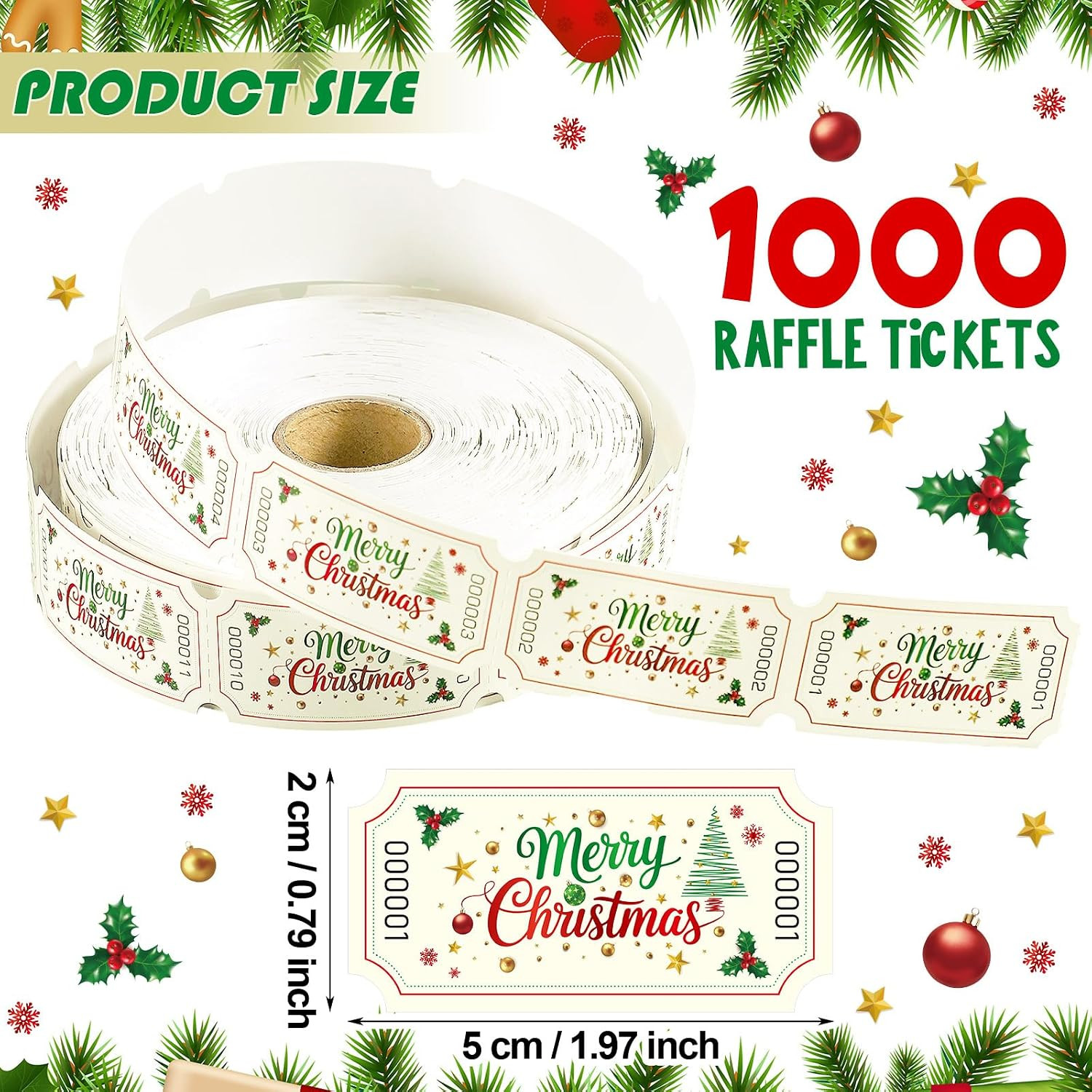 1000 Christmas Raffle Tickets Merry Christmas Carnival Raffle Tickets Red Num…