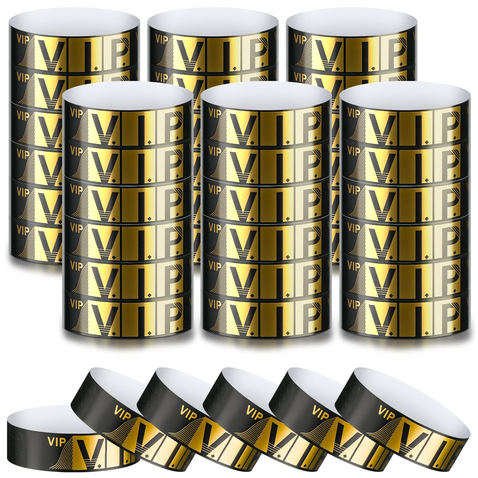 200 Pack VIP Wristbands for Events Bracelets Paper 0.79 x 10 inch, Gold