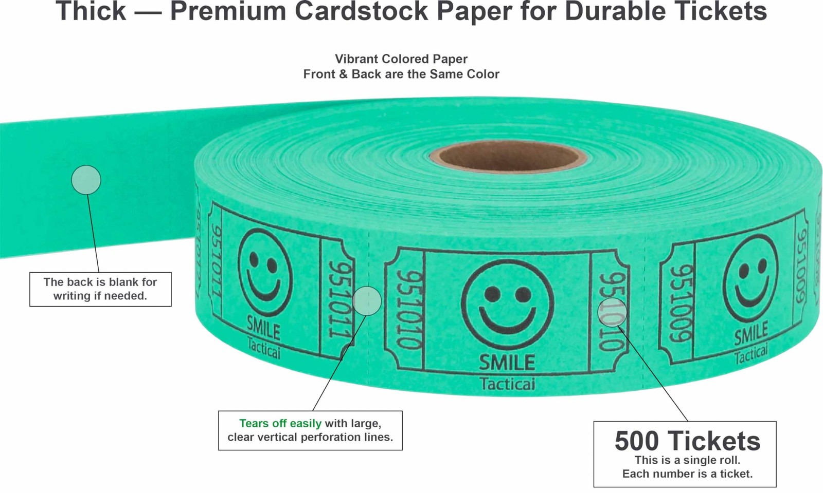 1000 Raffle Tickets Star Green Single Roll Ticket for Events Entry Class Reward