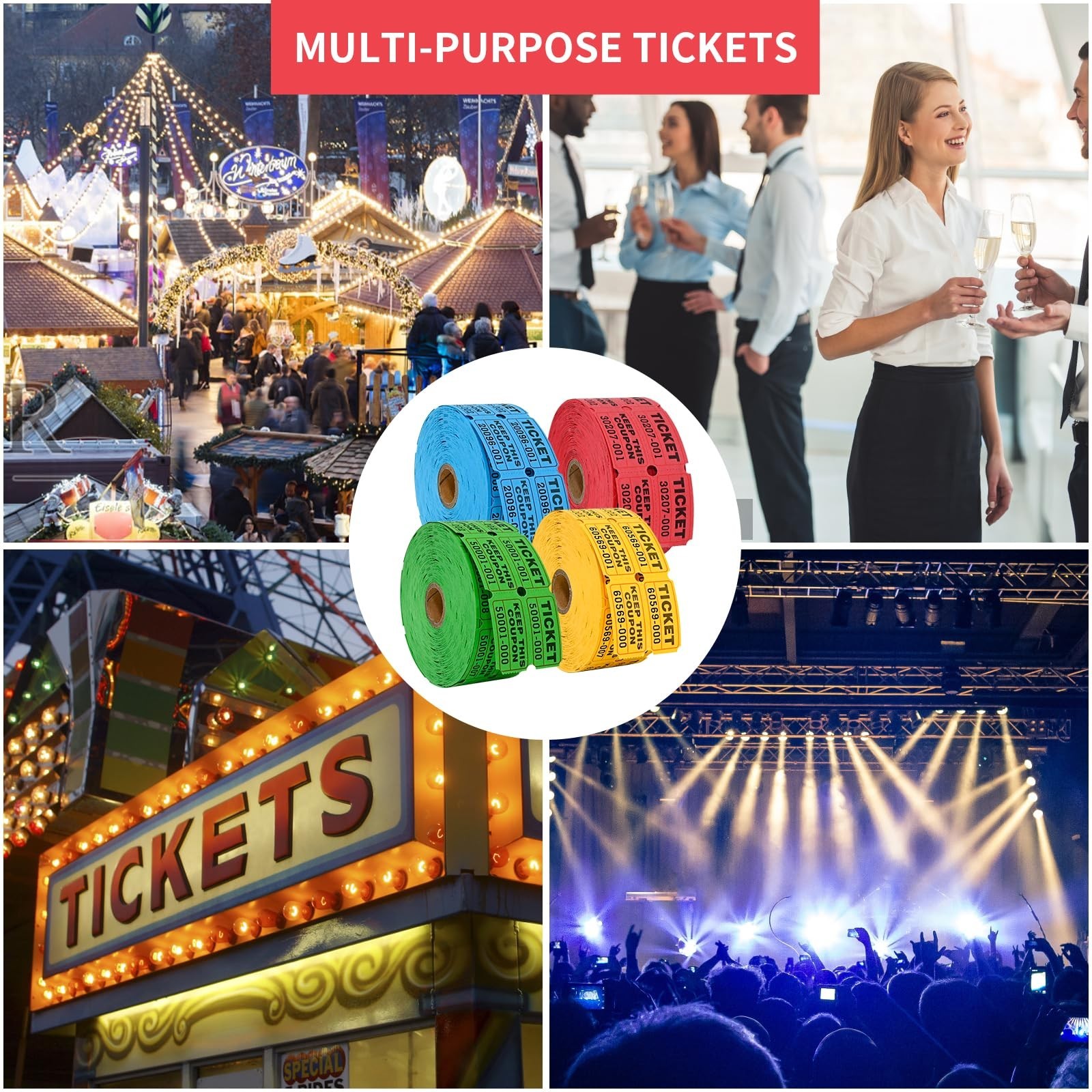 4000 Double Raffle Tickets – 4 Colors (Blue, Yellow, Red, Green) for Events & Fu