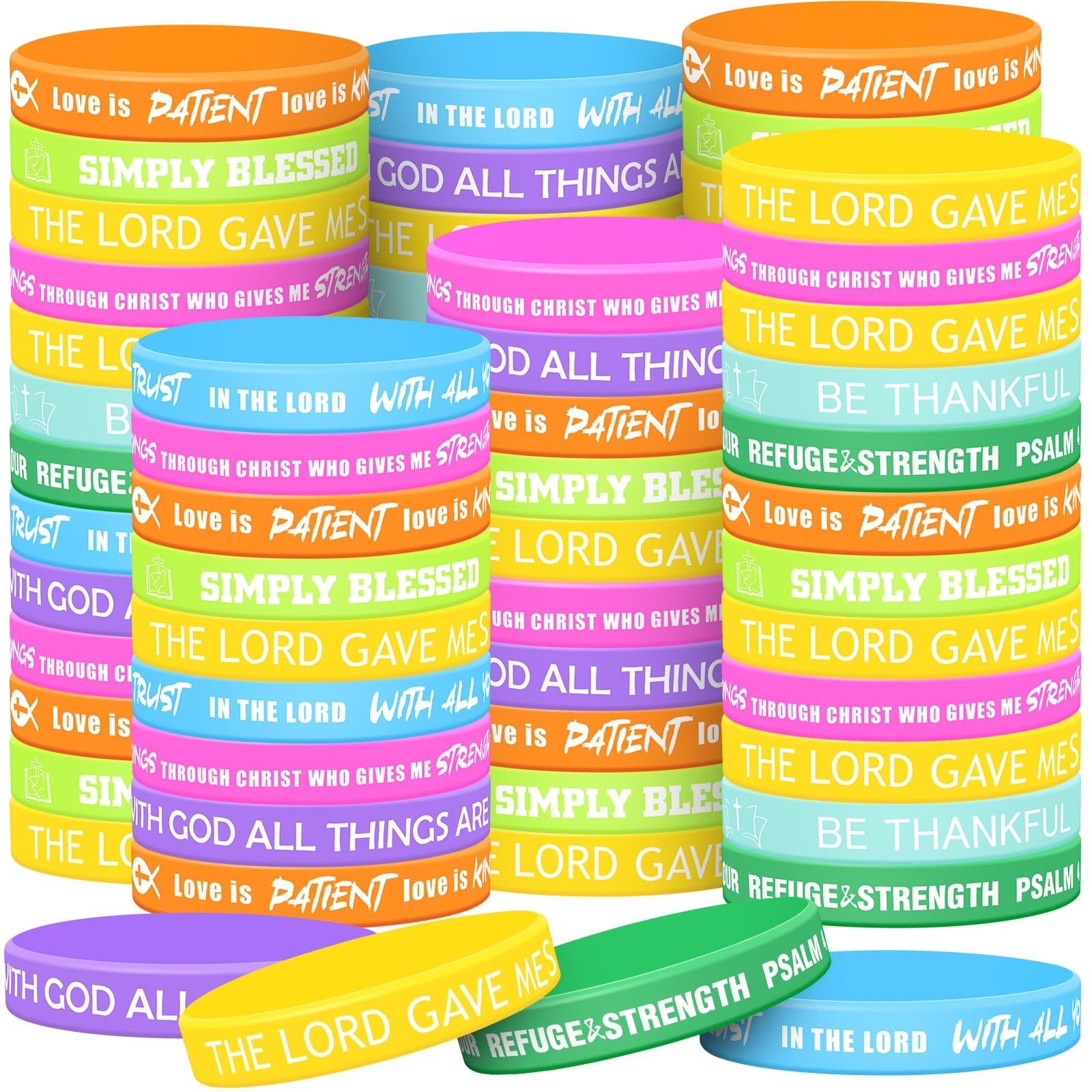 Bible Verse Bracelets 100 Pcs Rainbow Color Silicone Wristbands – Inspirational