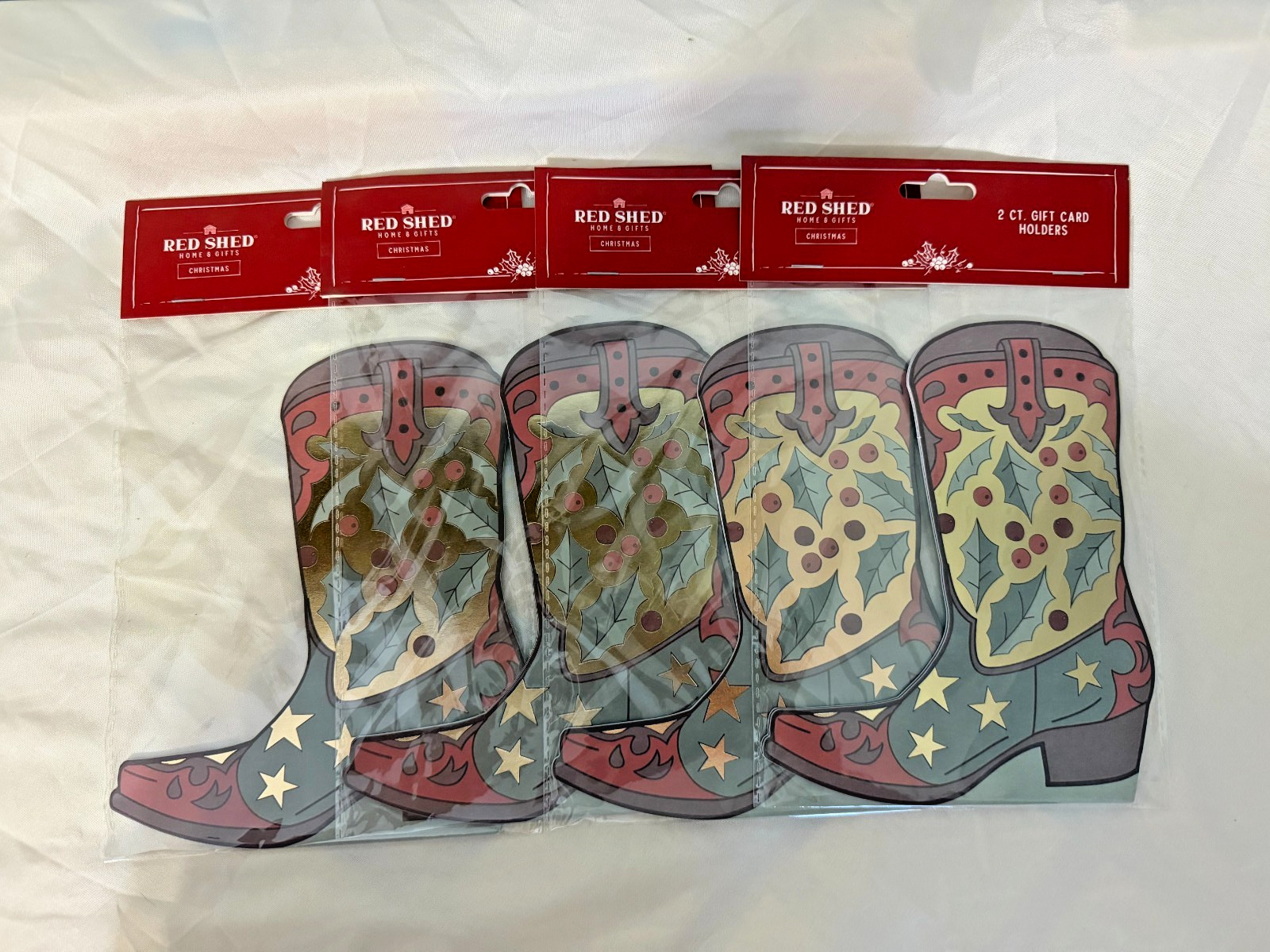 RED SHED Christmas Cowboy Boot Gift Card Holders – 4 packs/2 in each Pack