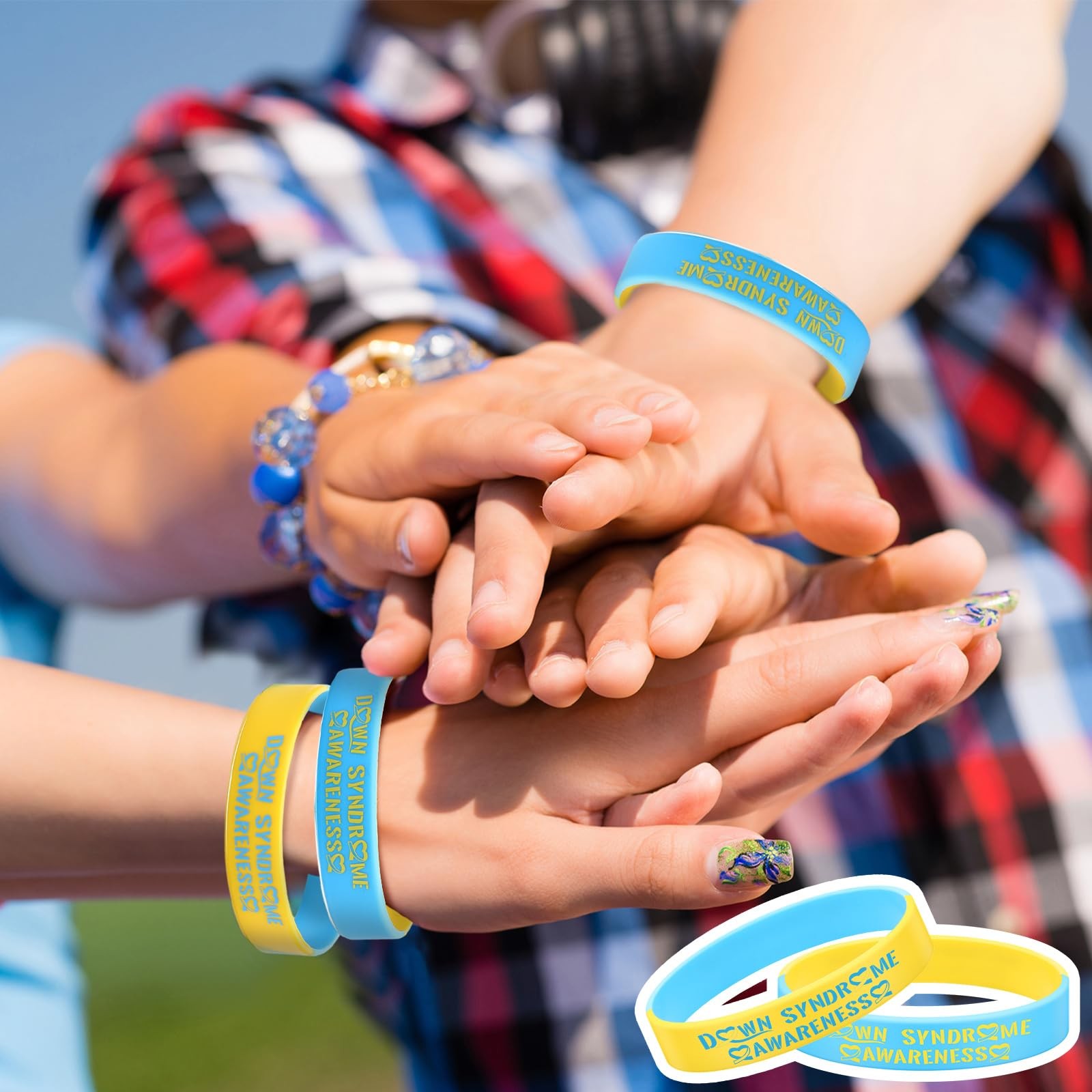 200 Pcs Down Syndrome Awareness Silicone Bracelet Wristband Stretch Blue Yell…