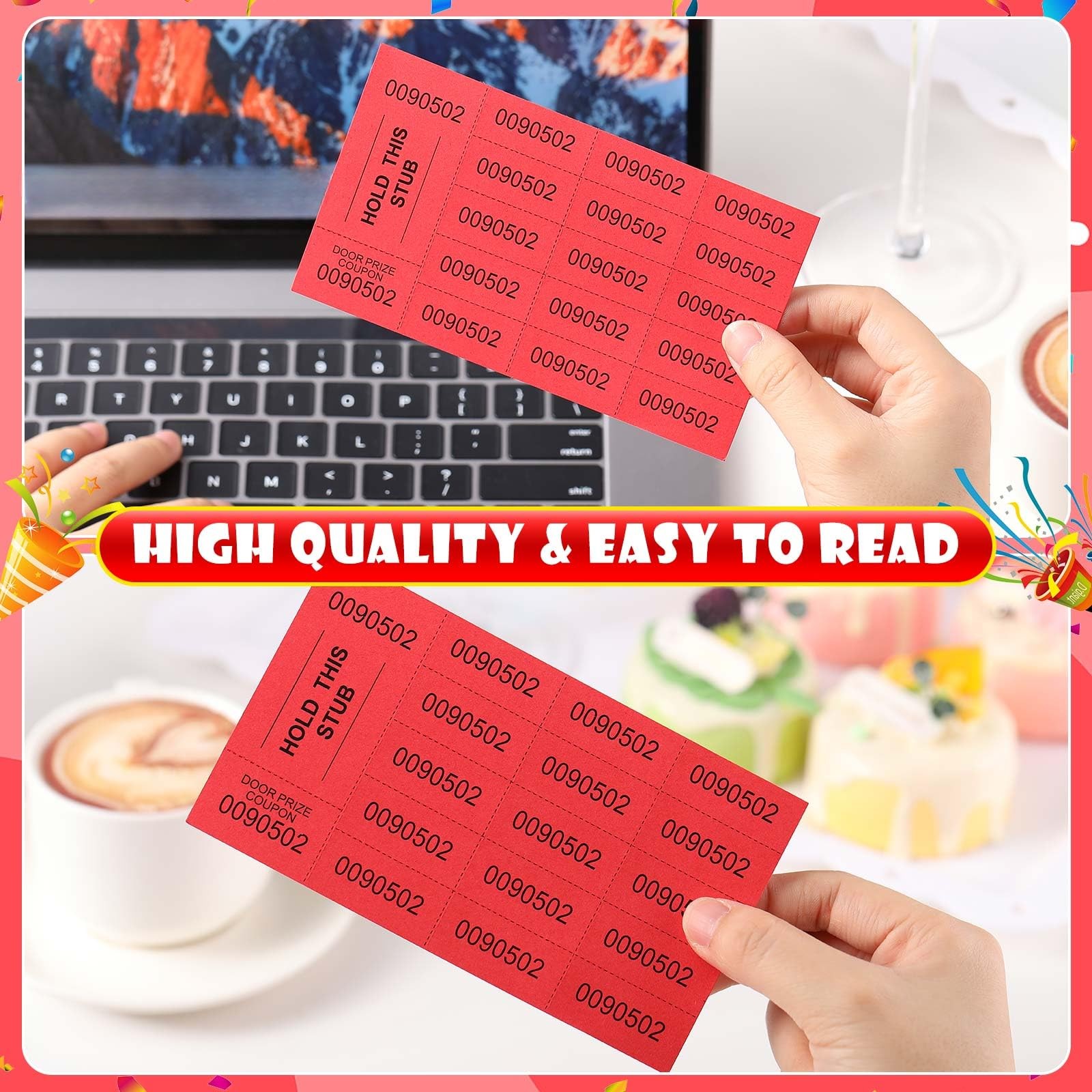 1000 Sheets Raffle Tickets Red Chinese Auction 15 Bid Numbers Per Sheet