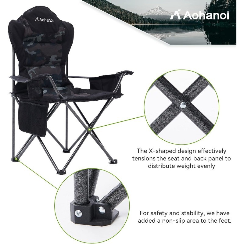 Camping Chairs, Outdoor Folding Chairs 2 Pack for Heavy People, Folding Chairs