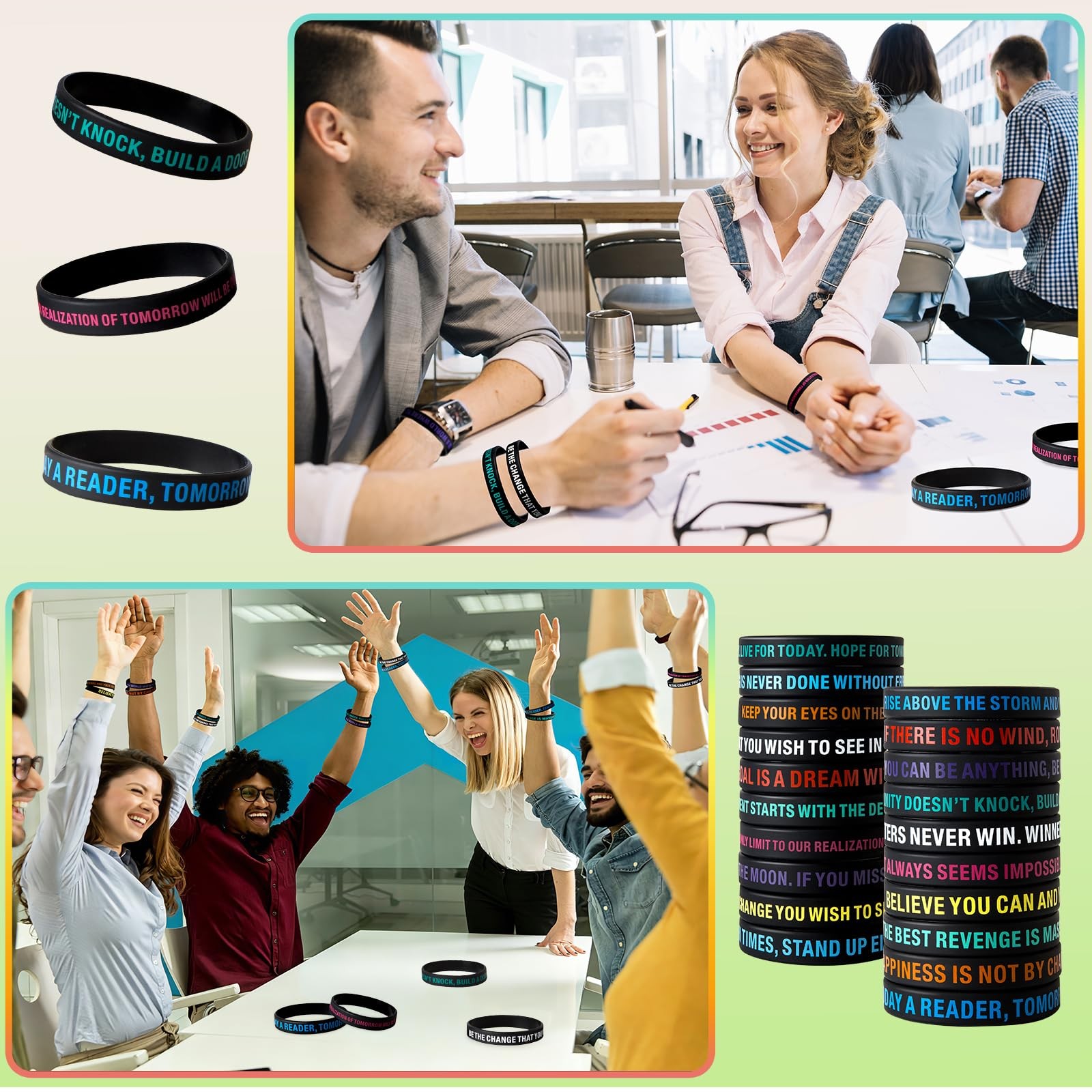 Inspirational Quote Bracelets 8 inches circumference, 0.5 width, Black