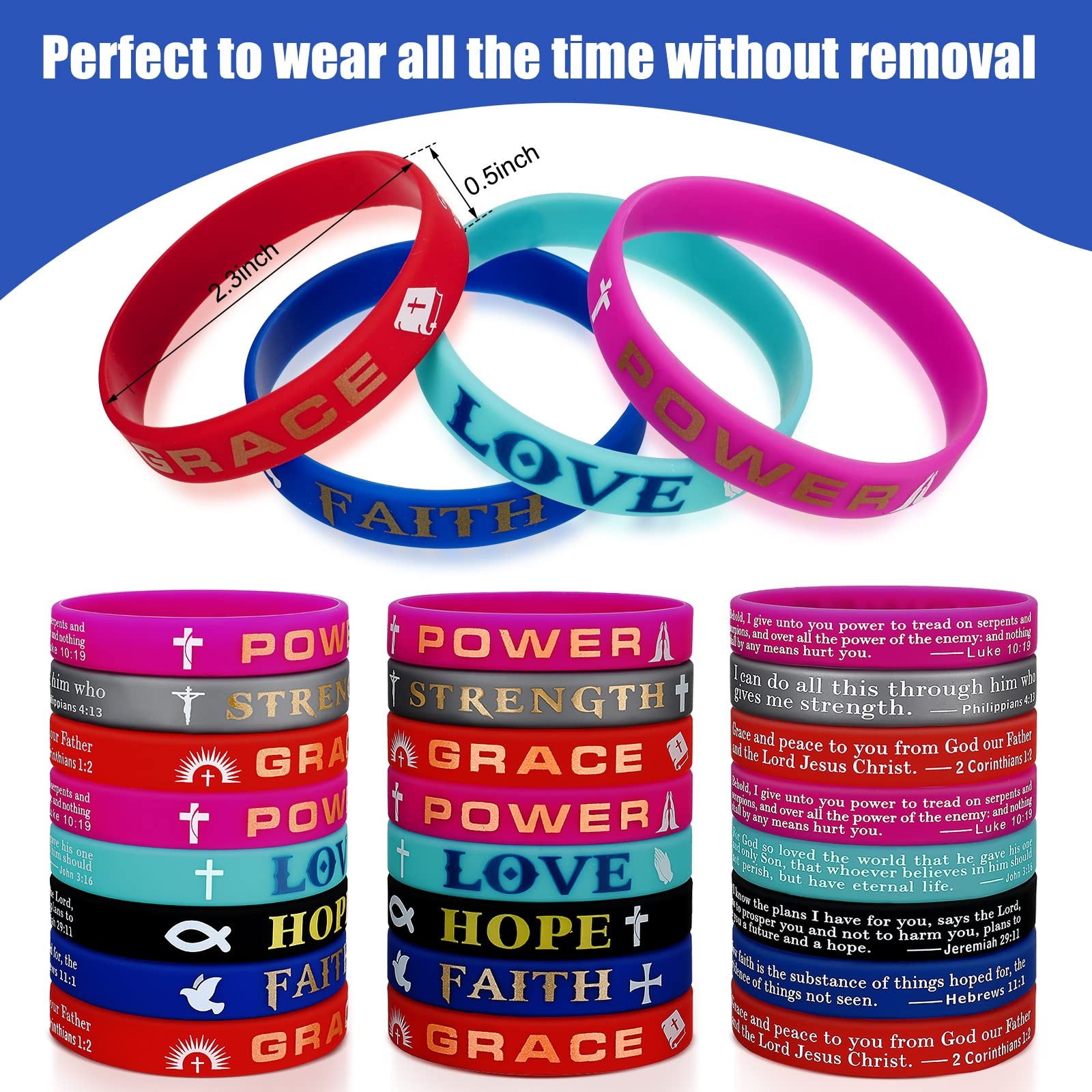 48 Pcs Christian Inspirational Bible Verses Bracelets Religious Silicone Wristba