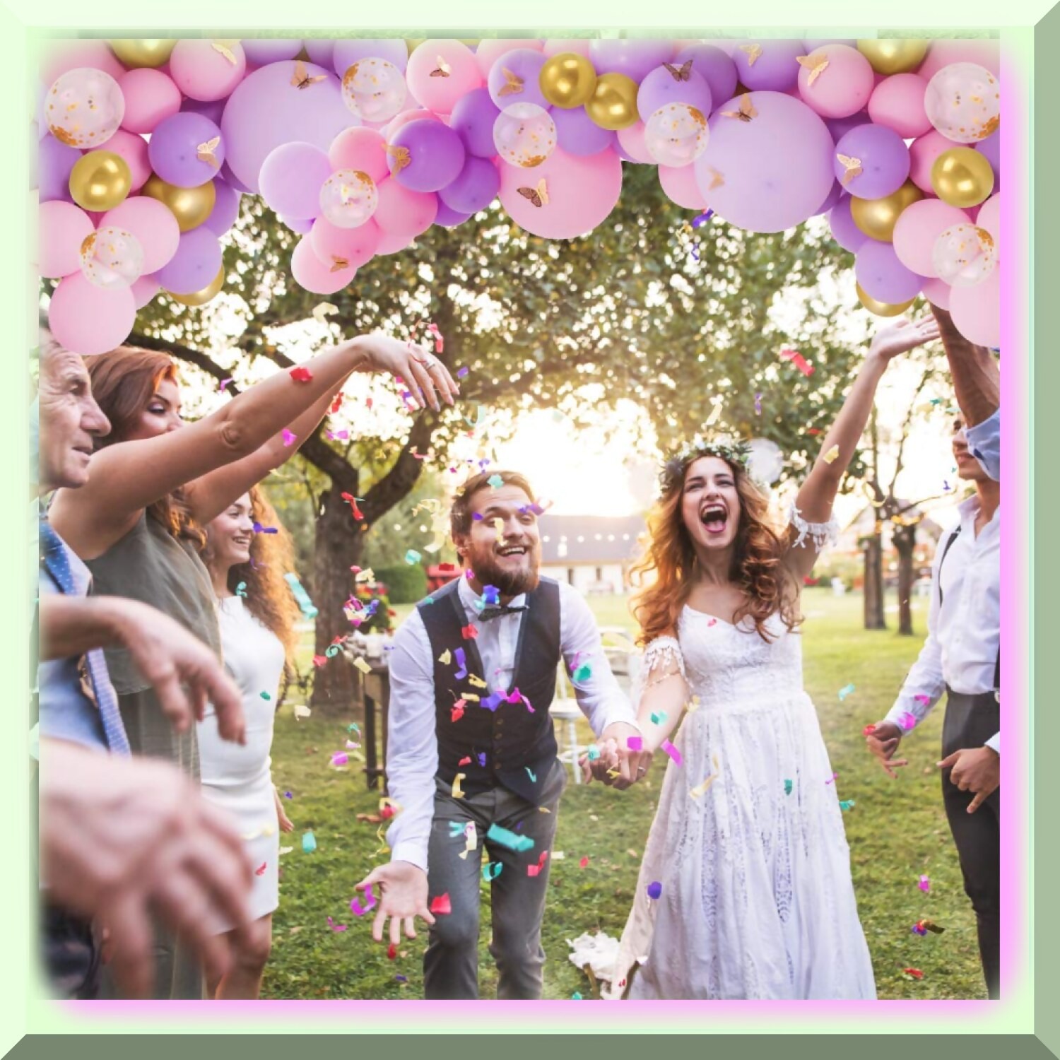 Pink and purple balloon garland kit with gold accents