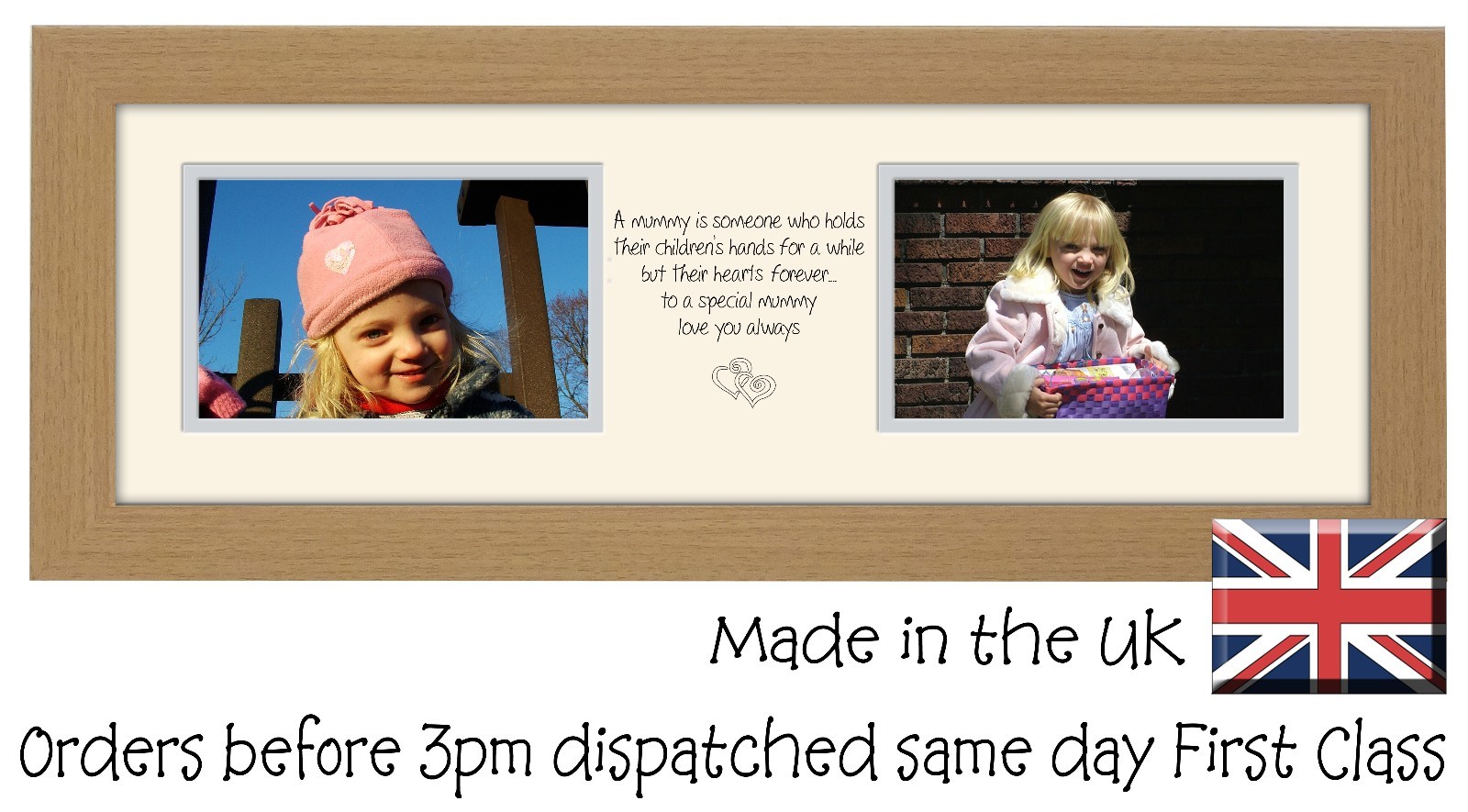 Mummy Photo Frame 6×4 Two Box Hands & Hearts Double Mount 1217A Photos in a Word