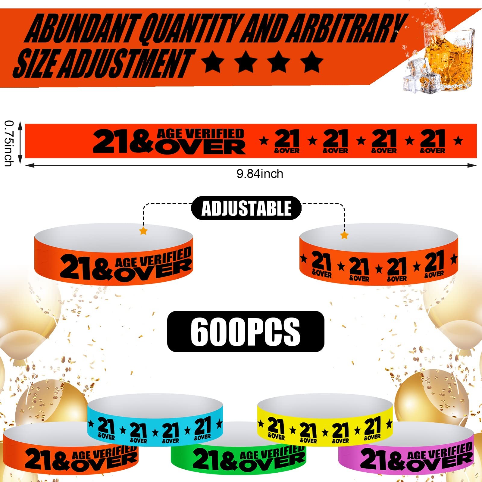 600 Pcs Over 21 Wristbands Verified Identification Wristbands Bracelets