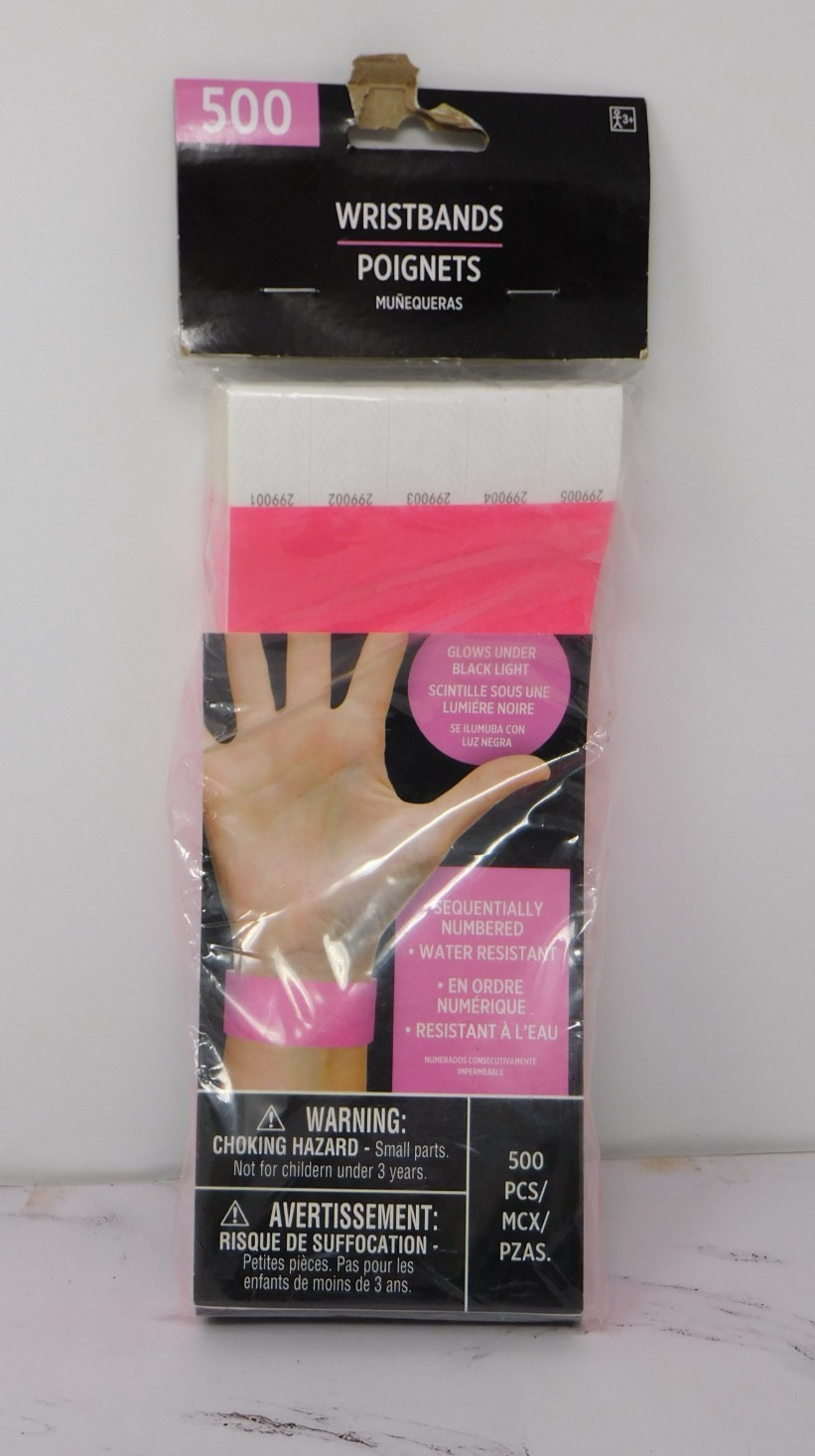 Amscan Tyvek Wristbands Neon Pink 500 count Events Parties Clubs Numbered