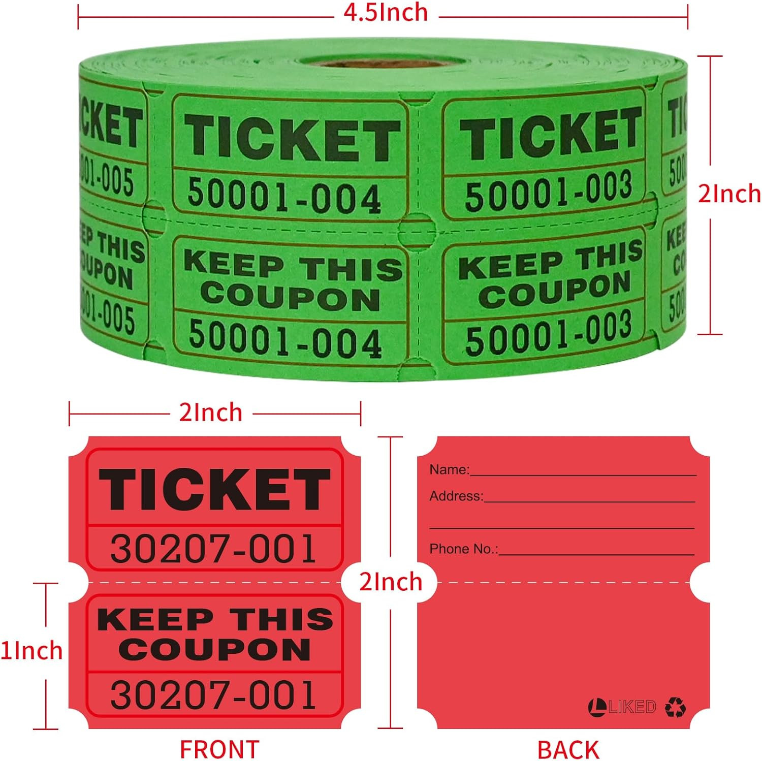 4000Pcs (2000 Pairs) Raffle Tickets Double Roll, 50/50 Stub Tickets with Cons…