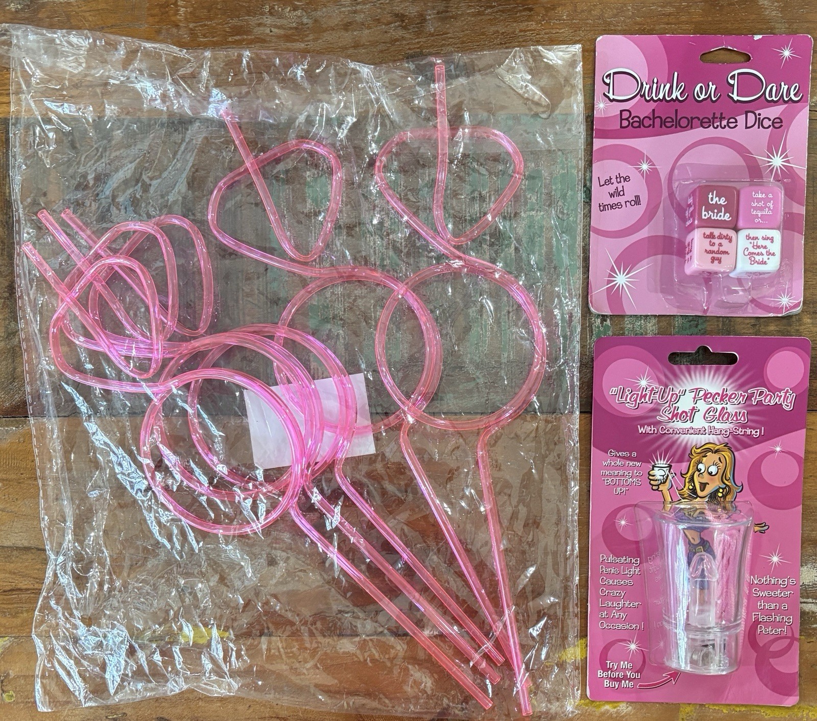 Lot of Bachelorette Adult Party Favors Light Up Shot Glass Dice Straws NEW