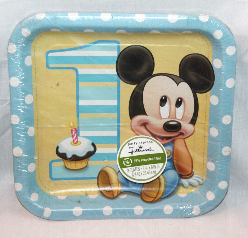 NEW IN PACKAGE BABY MICKEY MOUSE 8- LUNCH PLATES BLUE PARTY SUPPLIES