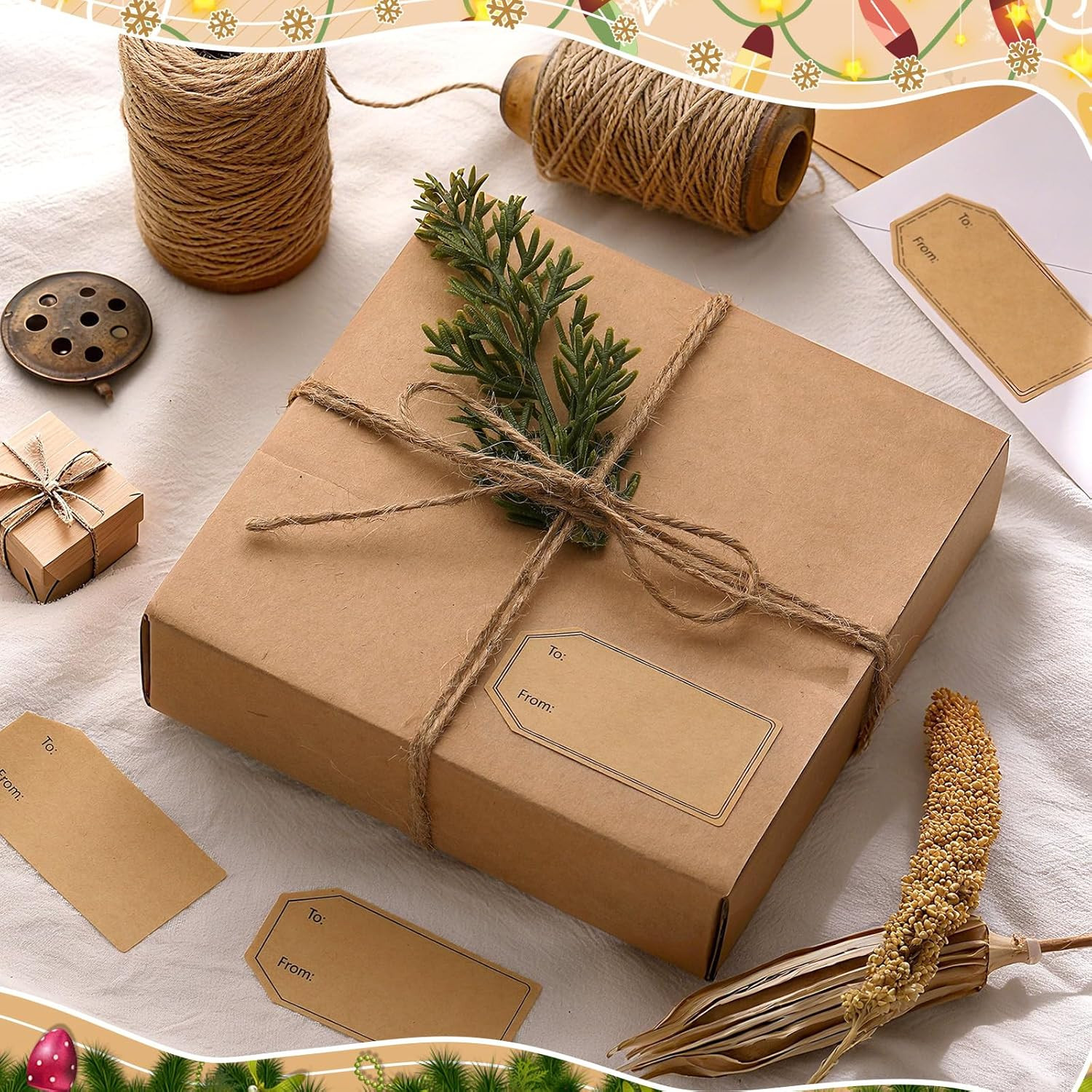 560 PCS 4 Styles Gift Tag Stickers, 1.18″ X 2.36″ Brown Kraft to and from Gifts