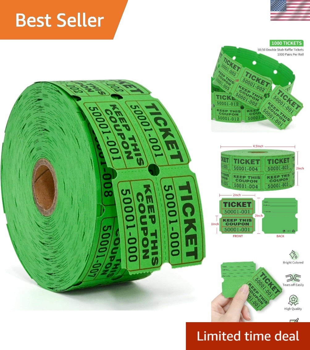 1000 Count Green Raffle Tickets – Ideal for Carnivals and Prize Drawings