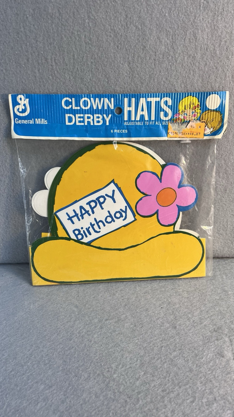 Vintage General Mills Clown Derby Party Hats New Old Stock 6pcs Unopened