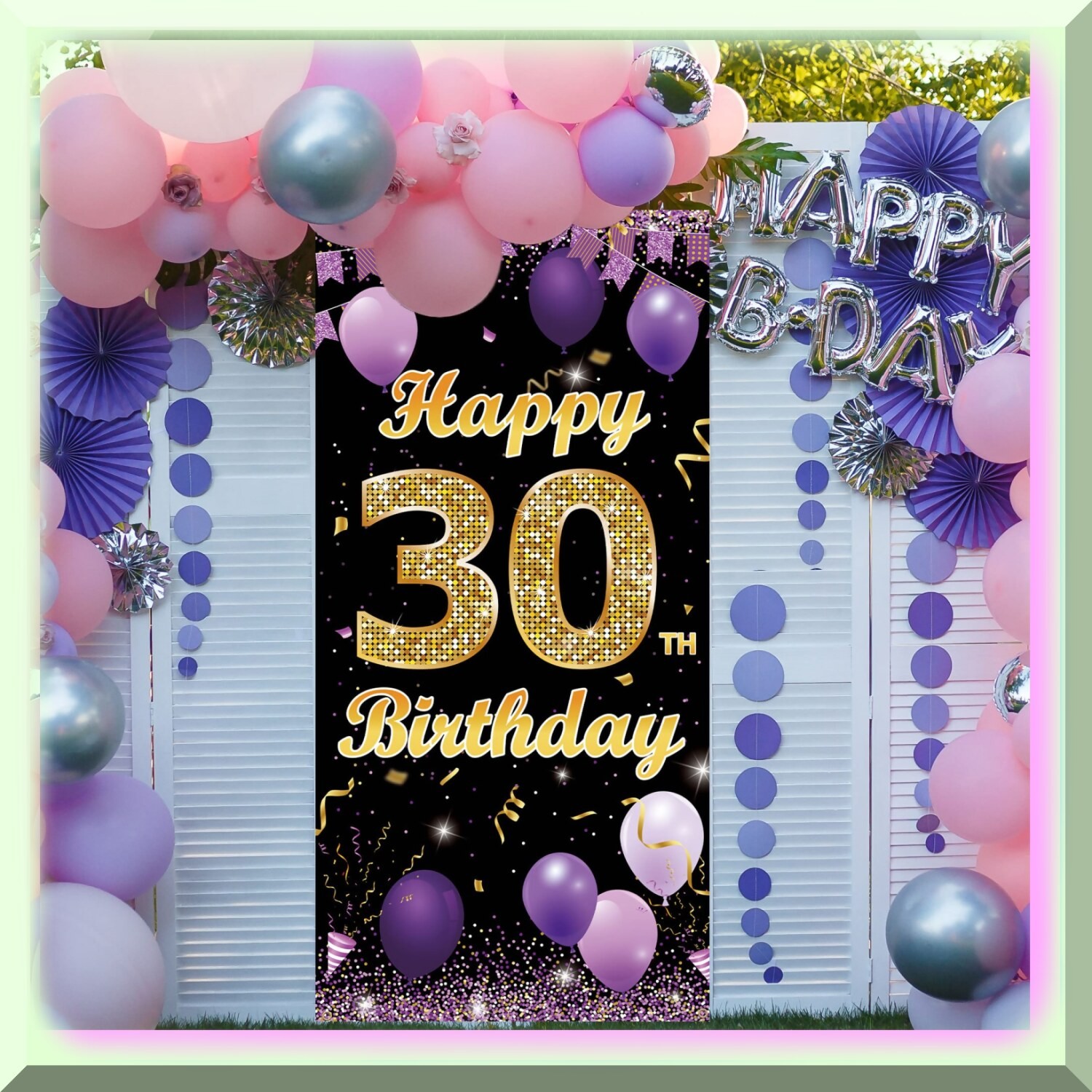 30th Birthday Purple Gold Door Banner