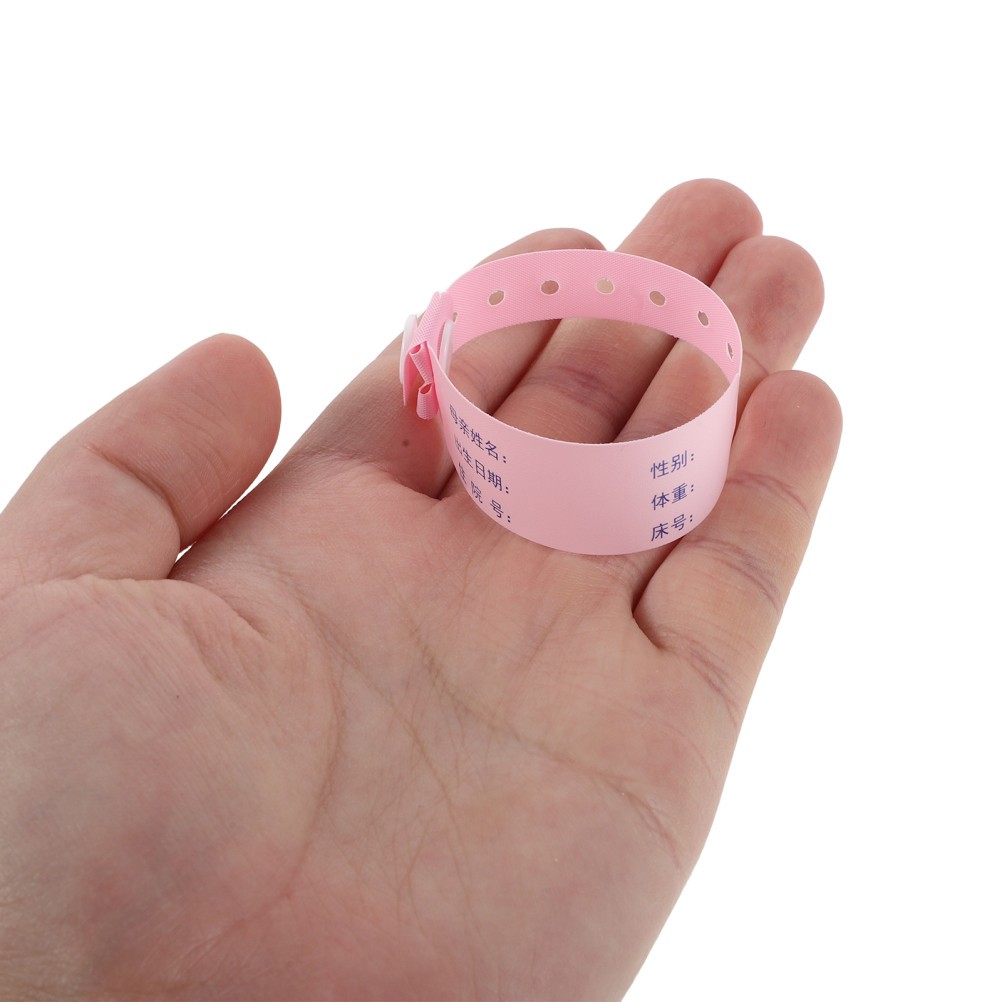 100Pcs Reusable Baby Hospital Wristbands PVC Adjustable Pink Secure Snap Closure