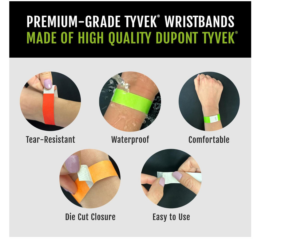 200 Wristco Tyvek Wristbands for Events, 20-Color Variety Pack Paper Wrist Bands