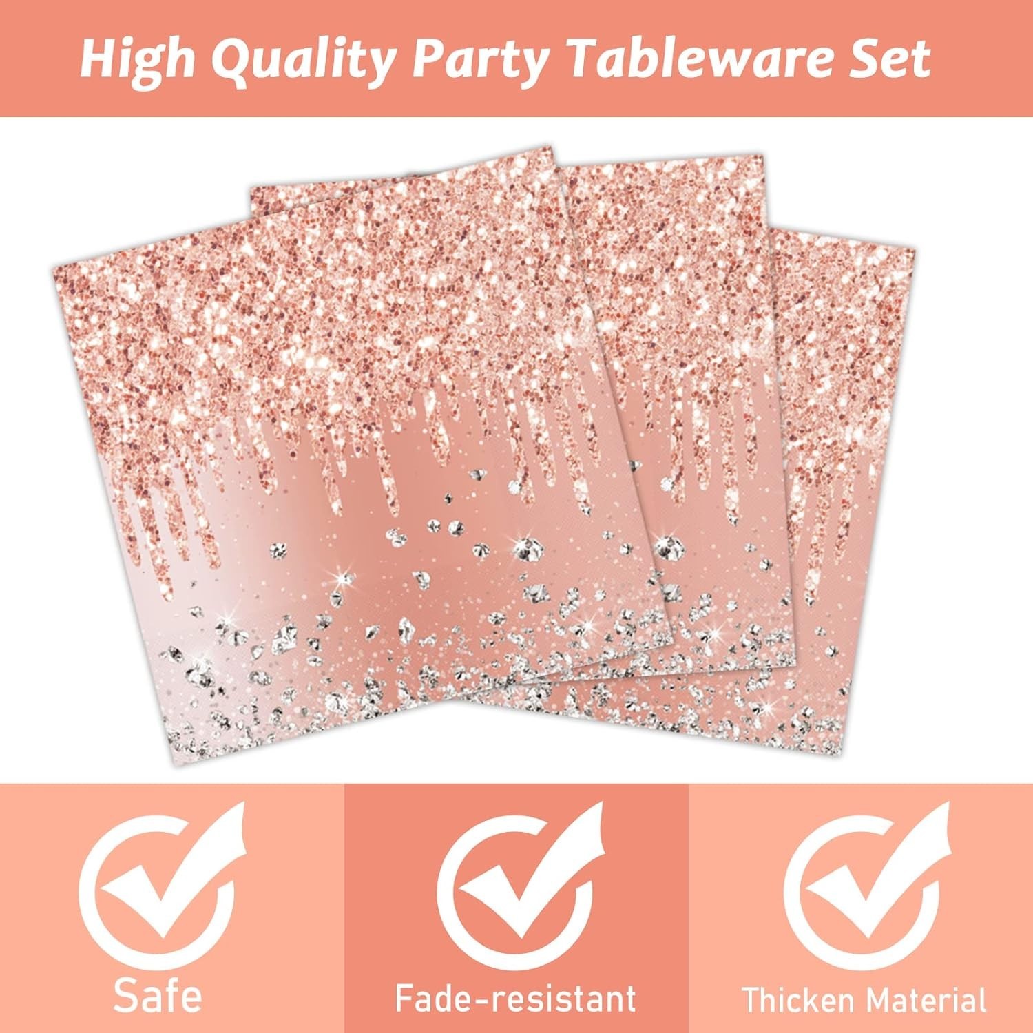 Birthday Tableware Set Pink Rose Gold Disposable Plates Napkins Forks 24 Guests