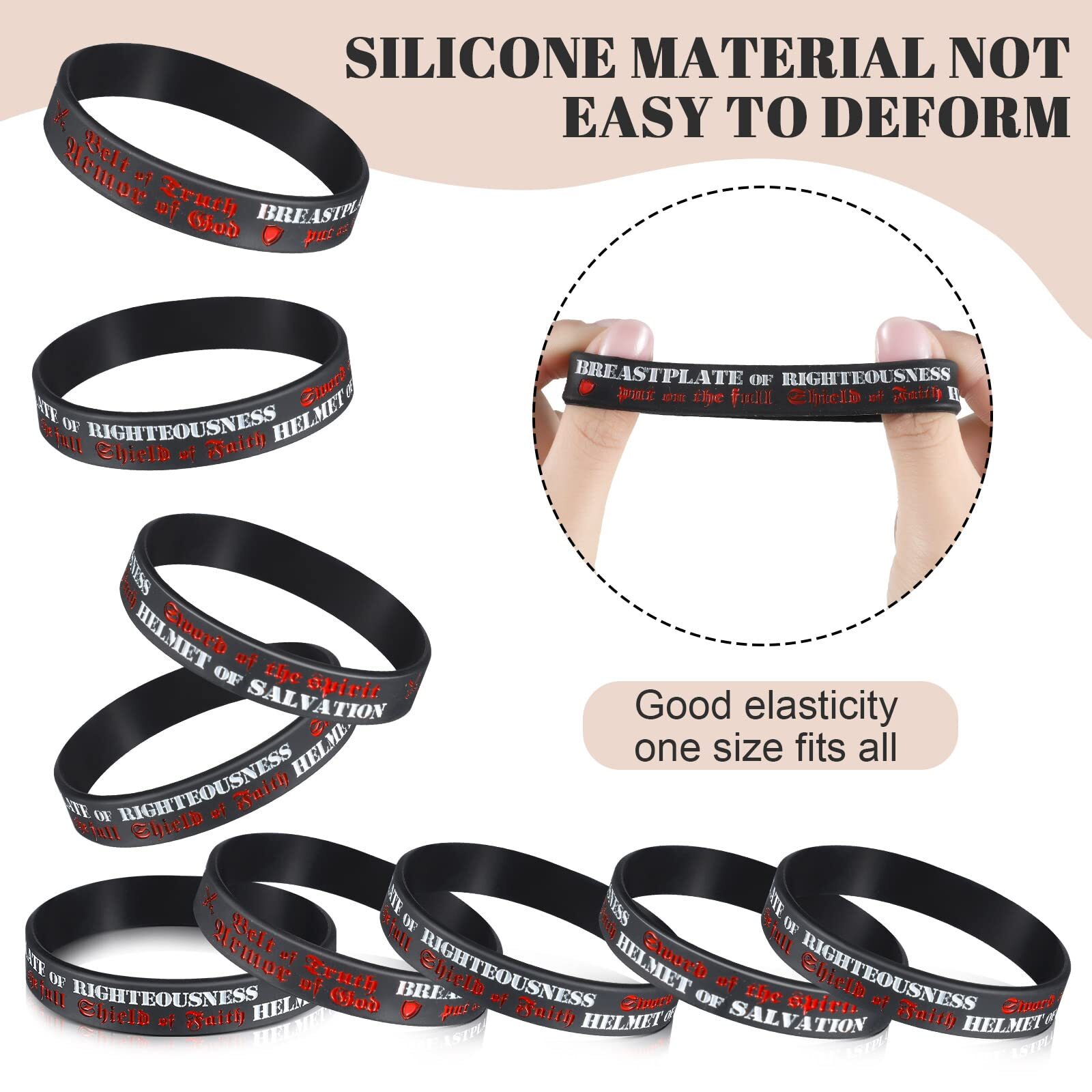160 Pack Armor of God Silicone Bracelets Ephesians 6:10-18 Bible Verse Wristband