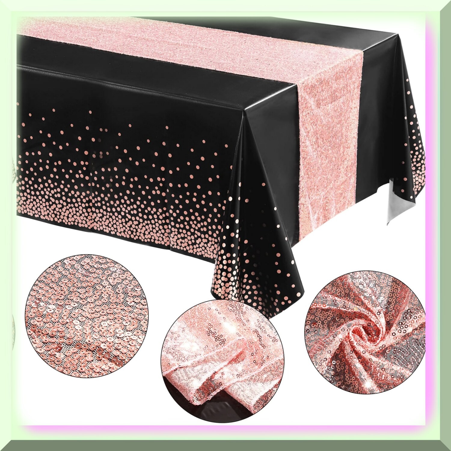 Polka Dot Confetti Tablecloth with Sequin Runner 54×108 in