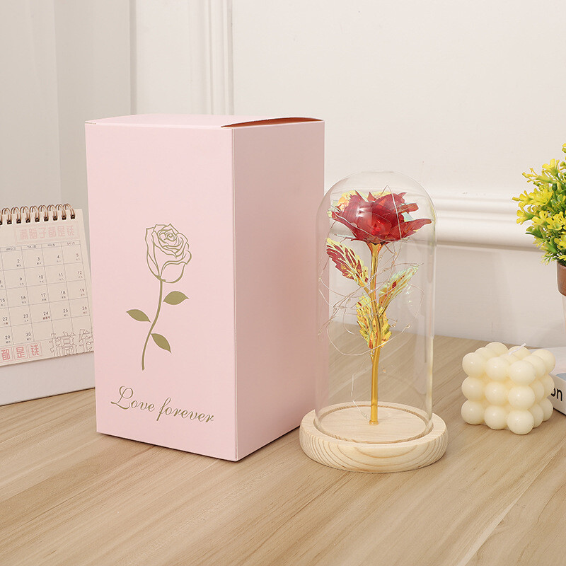 Romantic Crystal Flower Gift – Rose in Glass Dome – Mother`s Day Gift