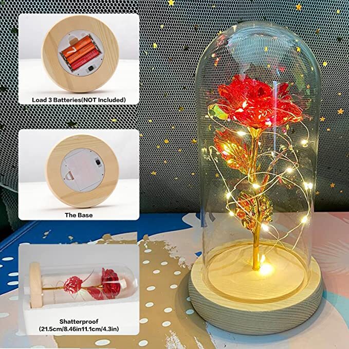 Crystal Galaxy Enchanted LED Glass Forever Rose Valentine’s Day Home Dome Gifts